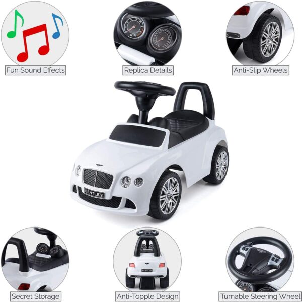 Toy Land Official Licensed Bentley Continental GT Speed Kids Ride on Push Car for Kids -ZS-326-White