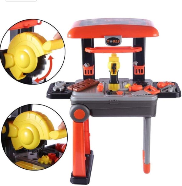 Toy Land Deluxe Tool Set Two in One Pretend Play Luggage Tool Kit for Kids with Suitcase Trolley.